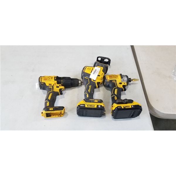 DEWALT 1/4" CORDLESS IMPACT DRIVER WITH BATTERY, DEWALT CORDLESS 1/2" HAMMERDRILL WITH BATTERY AND D