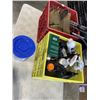Image 1 : 2 CRATES OF AUTOMOTIVE FLUIDS AND CLENAERS, TIGER TORCH, LONG DRILL BITS ETC
