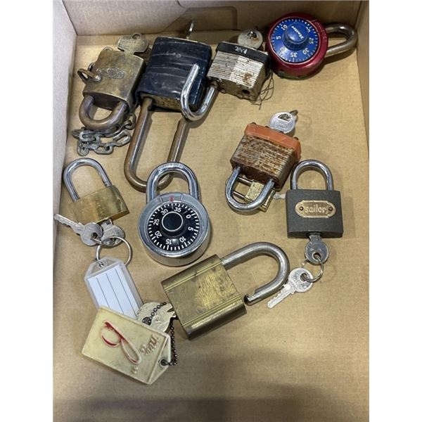 10 LOCKS W/ KEYS AND COMBINATIONS