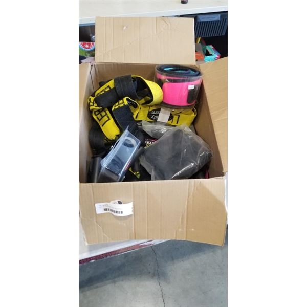 CASE OF FITNESS ITEMS INCLUDING ELBOW SLEEVE, BUDDY SYSTEM HARNESSES