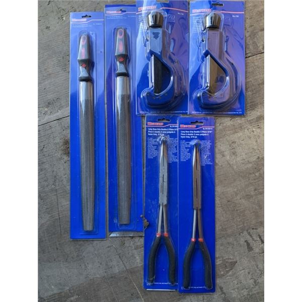 2 NEW WESTWARD 5/16" LONG HOSE GRIP DOUBLE X PLIERS , 2 WESTWARD QUICK ACTING TUBE CUTTERS: 1/4" - 2