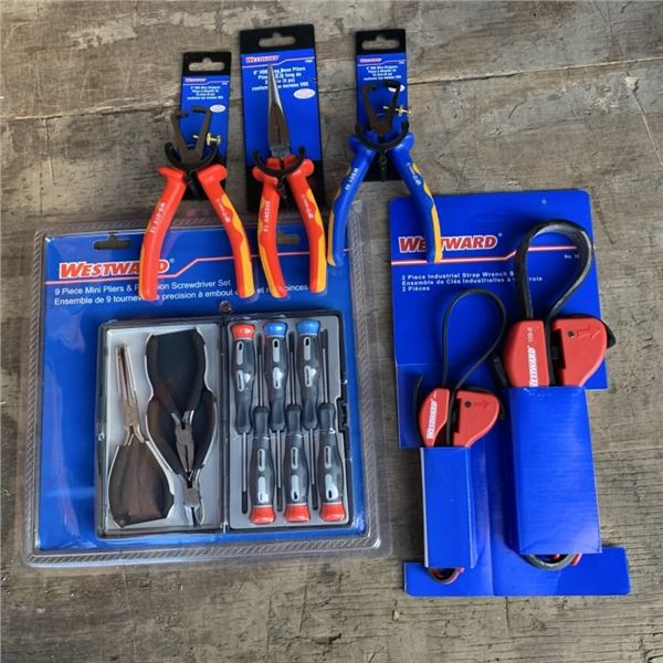 NEW WESTWARD 9 PCS MINI PLIERS & SCREWDRIVERS SET WITH NEW PLIERS, WIRE STRIPPERS AND STRAP WRENCHES