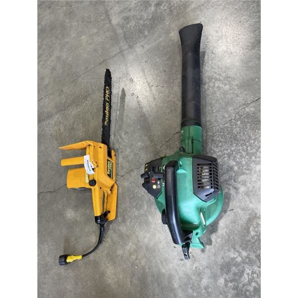 POULAN PRO ELECTRIC CHAUINSAW AND GAS WEEDEATER BLOWER VAC