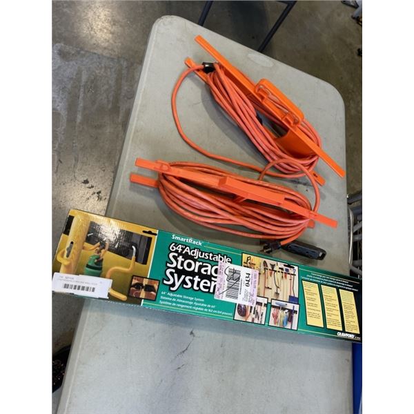 2 EXTENSION CORDS AND WALL HOOK