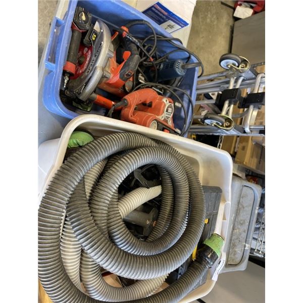 2 TOTE OF VARIOUS TOOLS, TOOL BOX, VACUUM, ETC
