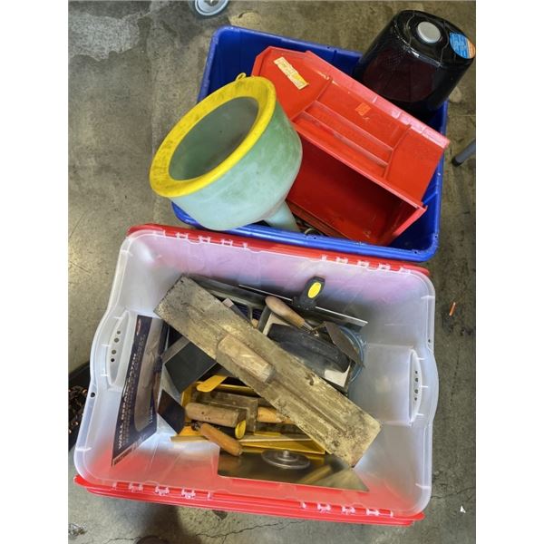 2 TOTES OF MISC TOOLS AND TROWELS