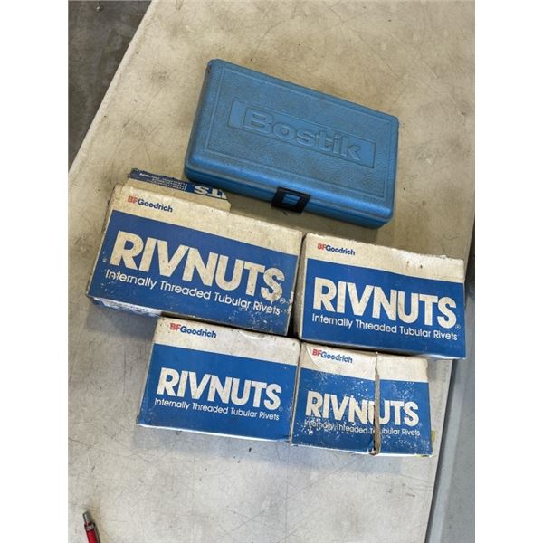 BOSTIK POP RIVET GUN AND 3 NEW BOXES OF RIVET NUTS