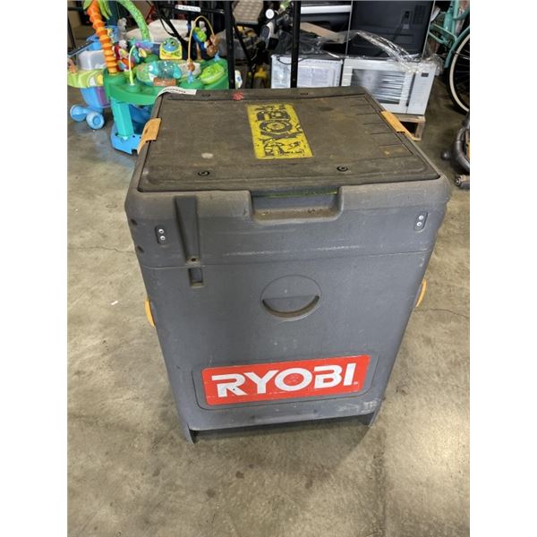 RYOBI ROLLING TOOL CHEST WITH CHOP SAW, SPEED DRILL AND FLASHLIGHT