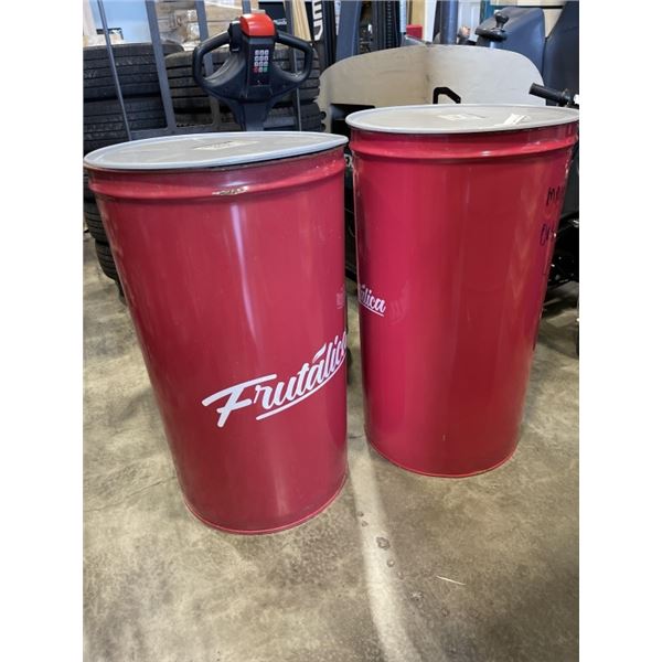2 RED 200 GALLON FOOD GRADE DRUMS W/ LIDS