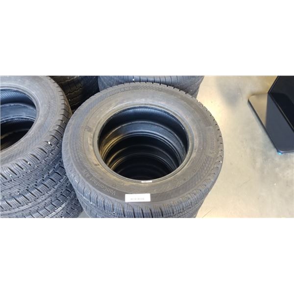 SET OF 4 CONTINENTAL VAN CONTACT A/S M+S 235/65/R16 TIRES, GOOD USEABLE TIRES, SEE PICTURES FOR TREA
