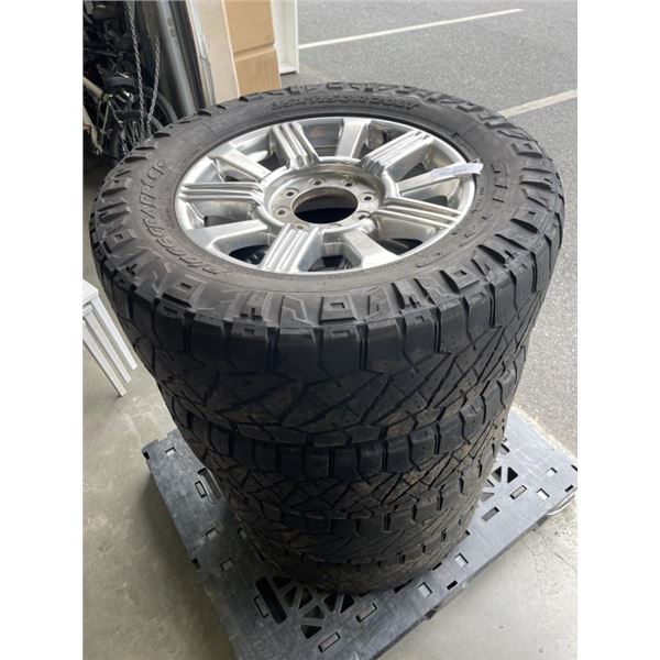 SET OF 4 FORD F350 8 BOLT 20" RIMS WITH NITTO RIDGE GRAPPLER RUBBER NEEDS REPLACEMENT