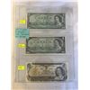 Image 1 : LAST 3 ISSUES OF CANADIAN $1 BILL, 1954, 1967, 1973 LAST ISSUES