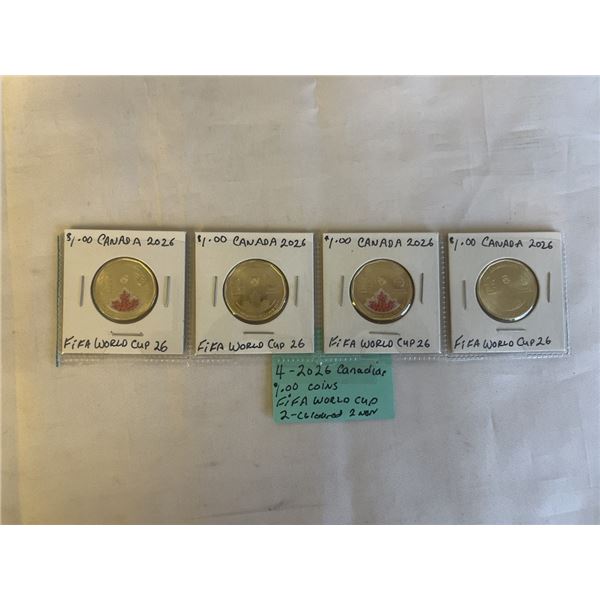4 - 2026 CANADIAN $1 COINS, FIFA WORLD CUP - COLOURED AND NON COLOURED