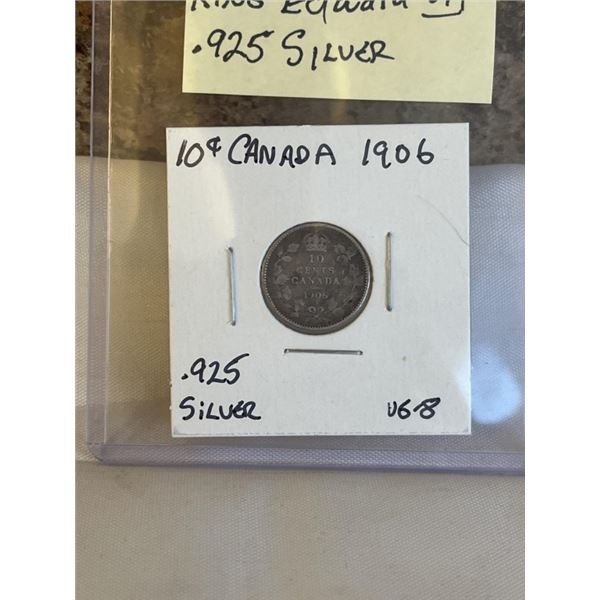 1906 CANADIAN SILVER 10 CENT, KING EDWARD VII .925 SILVER