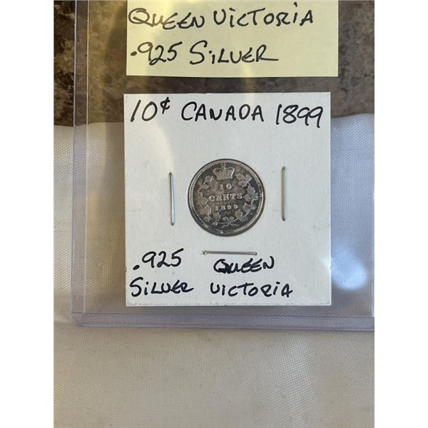 1899 CANADIAN SILVER 10 CENT, QUEEN VICTORIA .925 SILVER