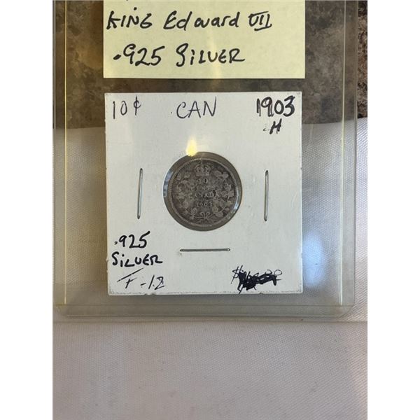 1903-H CANADIAN SILVER 10 CENT, KING EDWARD VII .925 SILVER