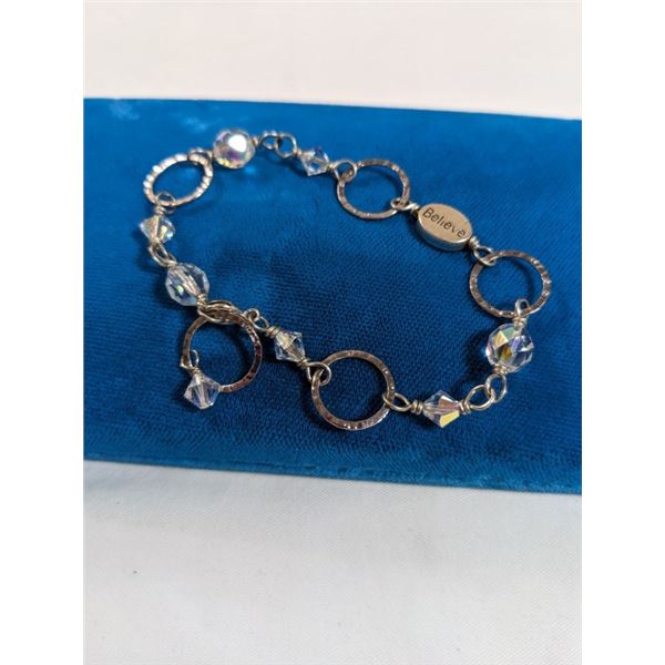 STERLING SILVER W/ CRYSTAL BEADS BELIEVE BRACELET
