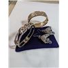 Image 1 : GOLD PLATED W/ RHINESTONES BANGLE, VINTAGE BANGLE AND PAIR OF EARRINGS