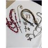 Image 2 : 2 VINTAGE CROSS PENDANTS NECKLACES, PAIR OF EARRINGS, 4 PENDANTS AND ROSARY