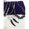 Image 2 : VINTAGE DOUBLE LENGTH SILVER W/ GENUINE MOONSTONES BEADS AND BLACK PEARLS NECKLACE, AND BLACK CORAL 