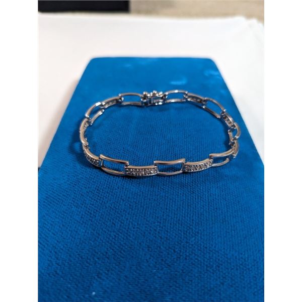 925 STERLING SILVER LINKS W/ TINY STONES BRACELET, MARKED 925