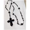 Image 1 : BLACK CROSS W/ BLACK BEADS NECKLACE