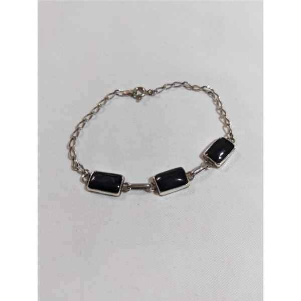 925 STERLING SILVER W/ BLACK STONES BRACELET