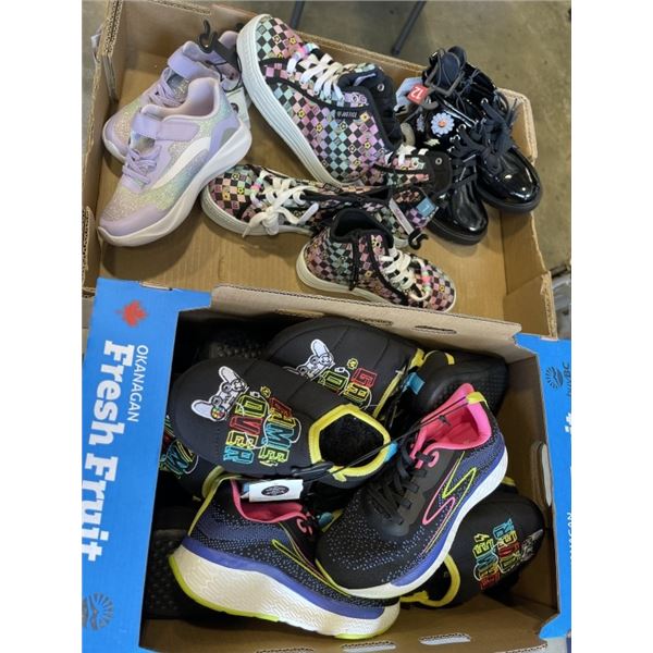 2 BOXES OF GIRLS SHOES AND BOYS SLIPPERS