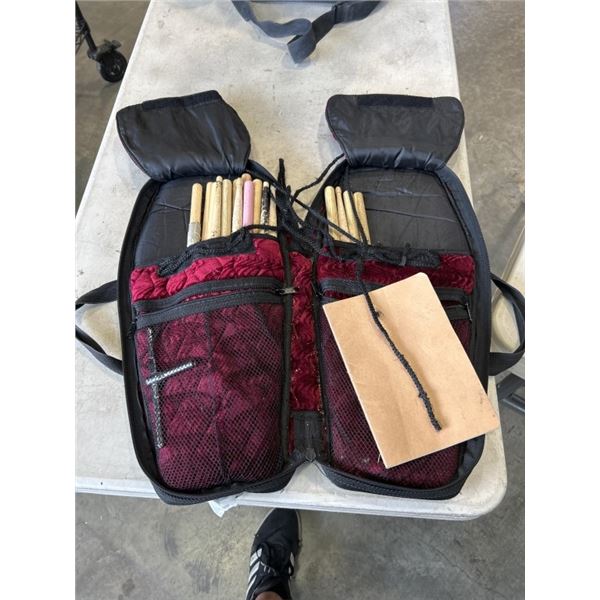 APPROX 20 DRUM STICKS INSIDE "THE COFFIN CASE" SOFT MUSICAL INSTRUMENT CASE