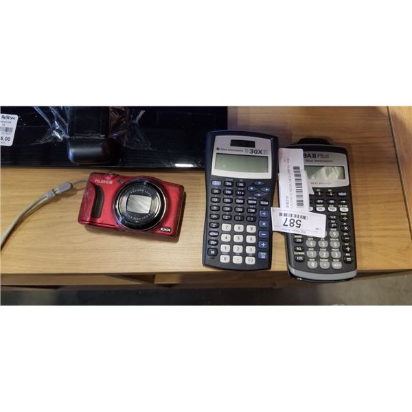 FUJIFILM EXR 16 MEGA CMOS CAMERA  AND 2 TEXAS INSTRUMENT CALCULATORS. MODELS TI-40XIIS AND BAII PLUS