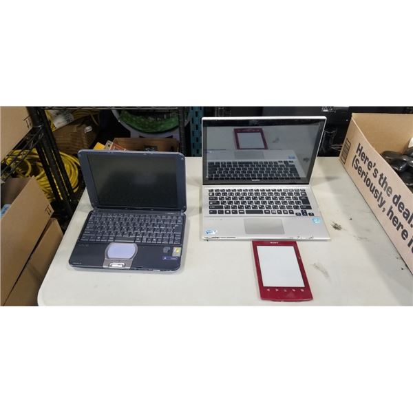 2 SONY COMPUTERS AND SONY E BOOK READER. CONDITION UNKNOWN