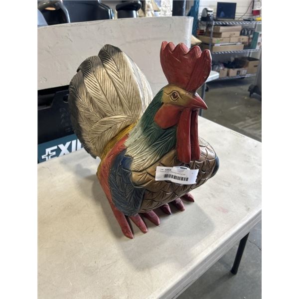 TEAK WOOD PAINTED ROOSTER