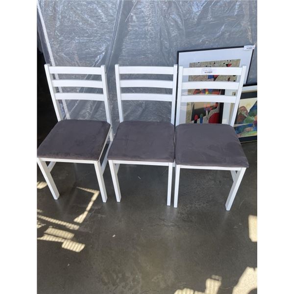 3 WHITE LADDER BACK DINING CHAIRS