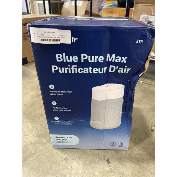 BLUEAIR BLUE PURE 511i MAX AIR PUFIFIER W/ HEPASILENT FILTER, 1138 SQ FT - TESTED WORKING, RETAIL $1