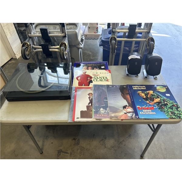KENWOOD RECORD PLAYER, ASSORTED RECORDS AND PAIR OF LOGITECH BOOKSHELF SPEAKERS