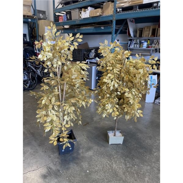 2 GOLD ARTIFICIAL TREES