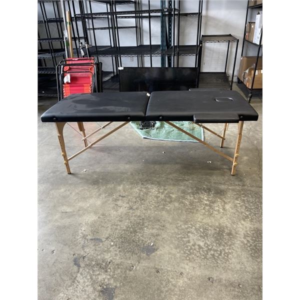 FOLDING BLACK LEATHER MASSAGE TABLE