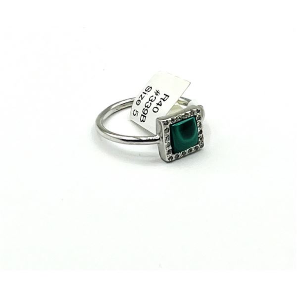 STERLING SILVER NATURAL MALACHITE RING, SIZE 7, RETAIL $350.00.