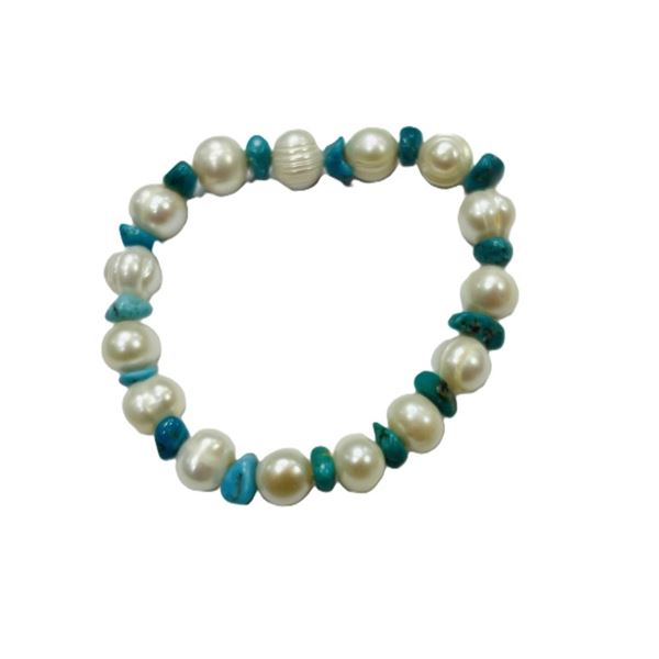 FRESHWATER PEARL AND TURQUOISE BRACELET, RETAIL $150.00.