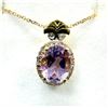 Image 2 : GOLD PLATED STERLING SILVER NATURAL AMETHYST WITH CZ NECKLACE, W/A $450.00. AMETHYST IS THE BIRTHSTO