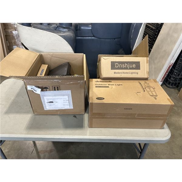 PENDANT LIGHT, OUTDOOR WALL LIGHT AND BOX OF MODEMS