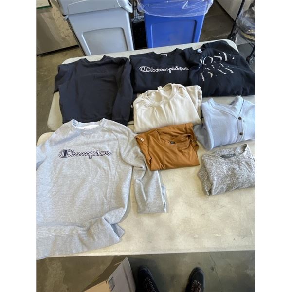 TRAY OF WOMENS SHIRTS AND CREW NECK SWEATERS - MOSTLY SIZE MEDIUM, INCLUDING VINTAGE CHAMPION SWEATE