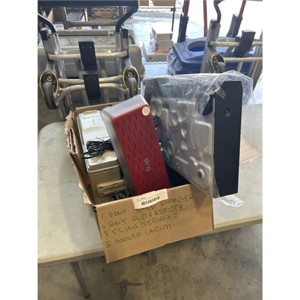 ASSORTED ELECTRONICS INCLUDING CD CHANGER, 3 DVD PLAYERS, SLING MEDIA UNIT AND HOOVER CAR VAC