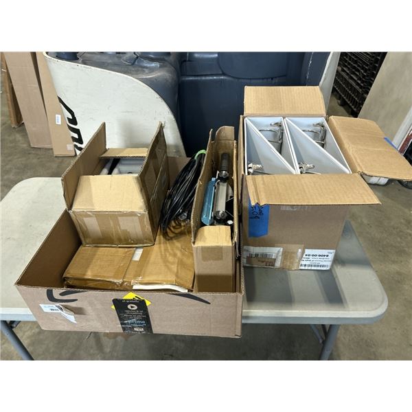 BOX WITHPAPER CUTTER, BBQ GRILL, BINDERS ETC