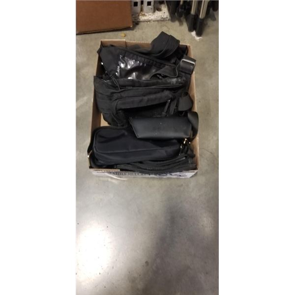 5 ASSORTED FANNYPACKS AND RAYBAN SUNGLASSES IN CASE
