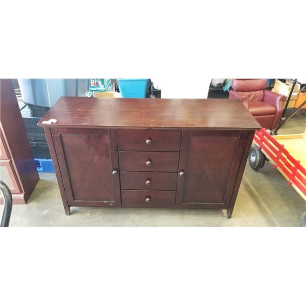 DARK FINISH WOOD 2 DOOR CABINET WITH 4 CENTRAL DRAWERS