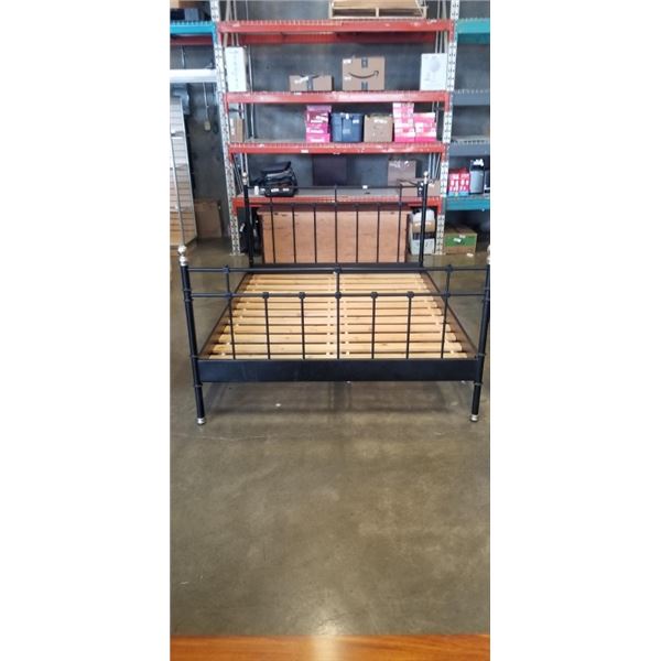 IKEA BLACK METAL SVELVIK QUEENSIZE BEDFRAME WITH SYDNEY MATTRESS AND BOXSPRING