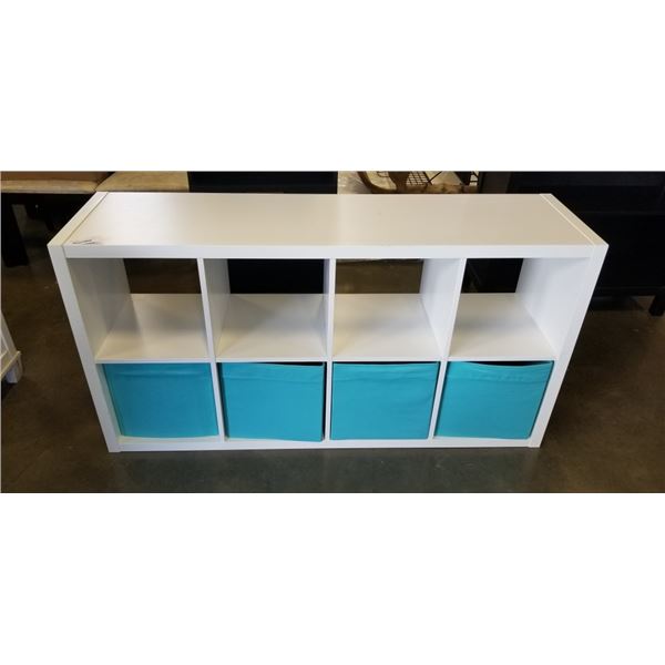 WHITE 8 CUBBY CUBICLE SHELF W/ 4 BINS