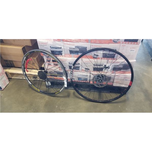 TWO BICYCLE WHEEL FRAMES. DC 3.0 DISC AND WEINMANN