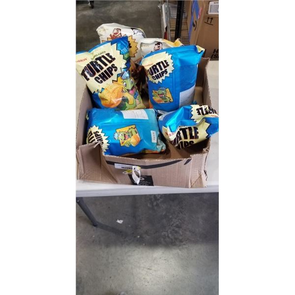 4 BAGS OF ORION SEAWEED FLAVOR TURTLE CHIPS AND 2 BAGS ORION CHURROS FLAVOR TURTLE CHIPS. BB AUG 202